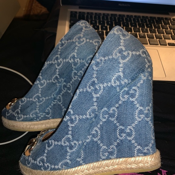 COPY - Gucci Denim Horsebit Wedges - Picture 2 of 4